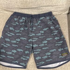 L.L. Bean Men's Blue Fish Print Swim Shorts